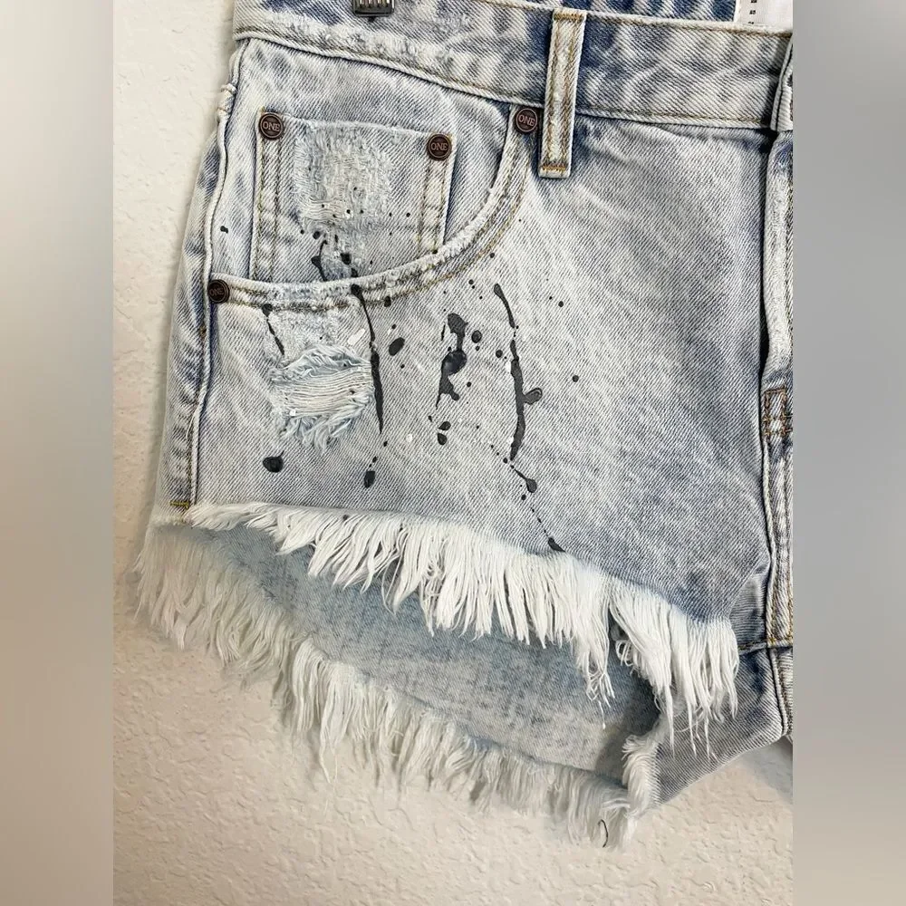 One Teaspoon cut off shorts Bonitas jean shorts Florence paint splatter. 32. New